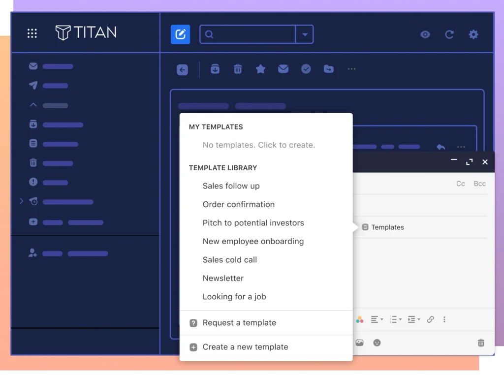 Todos os templates disponiveis no programa de email profissional TITAN