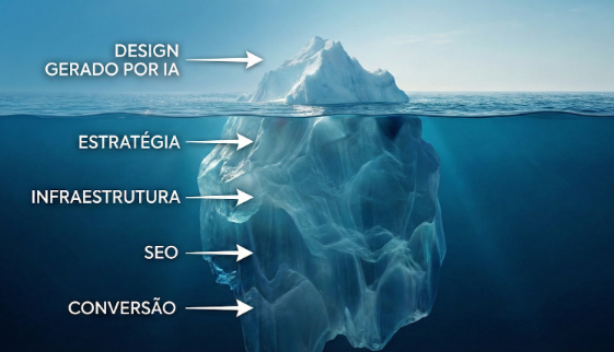 Design gerado por IA versus o que sustenta resultados: estratégia, infraestrutura, SEO e conversão