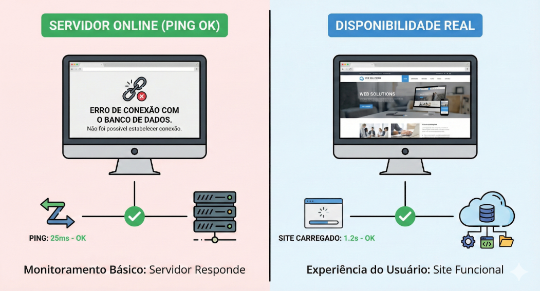 Diferença entre servidor online por ping e disponibilidade real do site