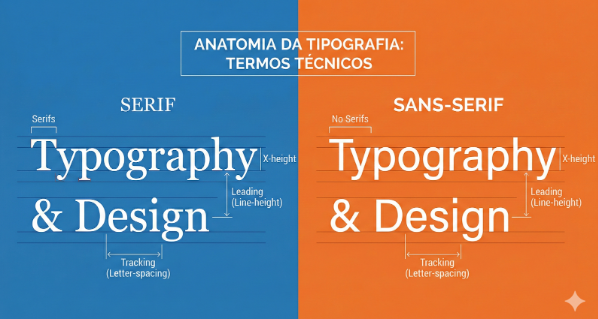 Comparativo de anatomia tipográfica entre Serif e Sans-serif